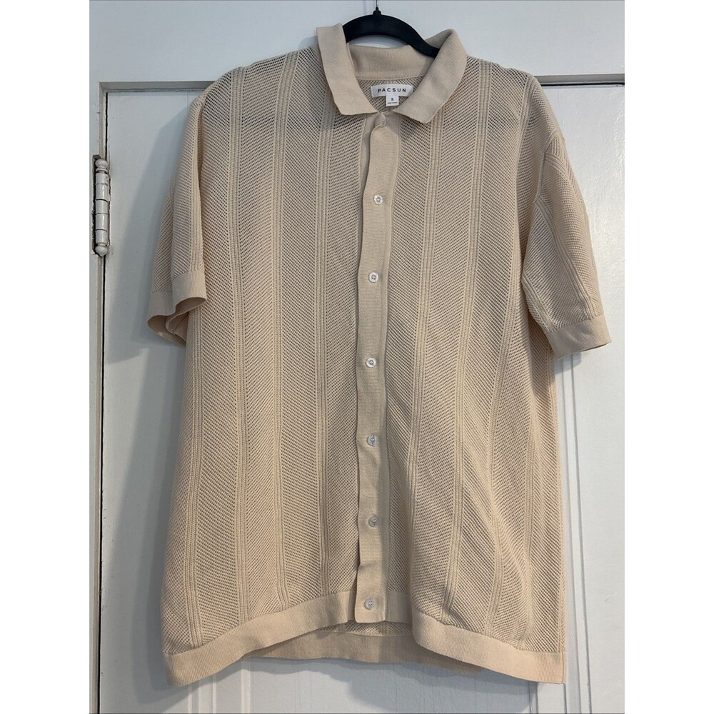 PacSun Men's Ivory Short Sleeve Knit Button-Up Shirt Size S